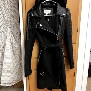Gently worn BCBG trench coat with leather details. Warm and stylish!